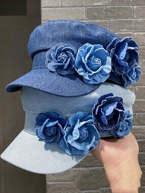 Women's Floral Denim Bucket Hat – Cotton Sun Protection Hat M (56–58 cm)